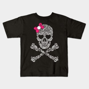 Cute Skull and Cross bone Pink Bow Tie Women Girls Adorable Kids T-Shirt